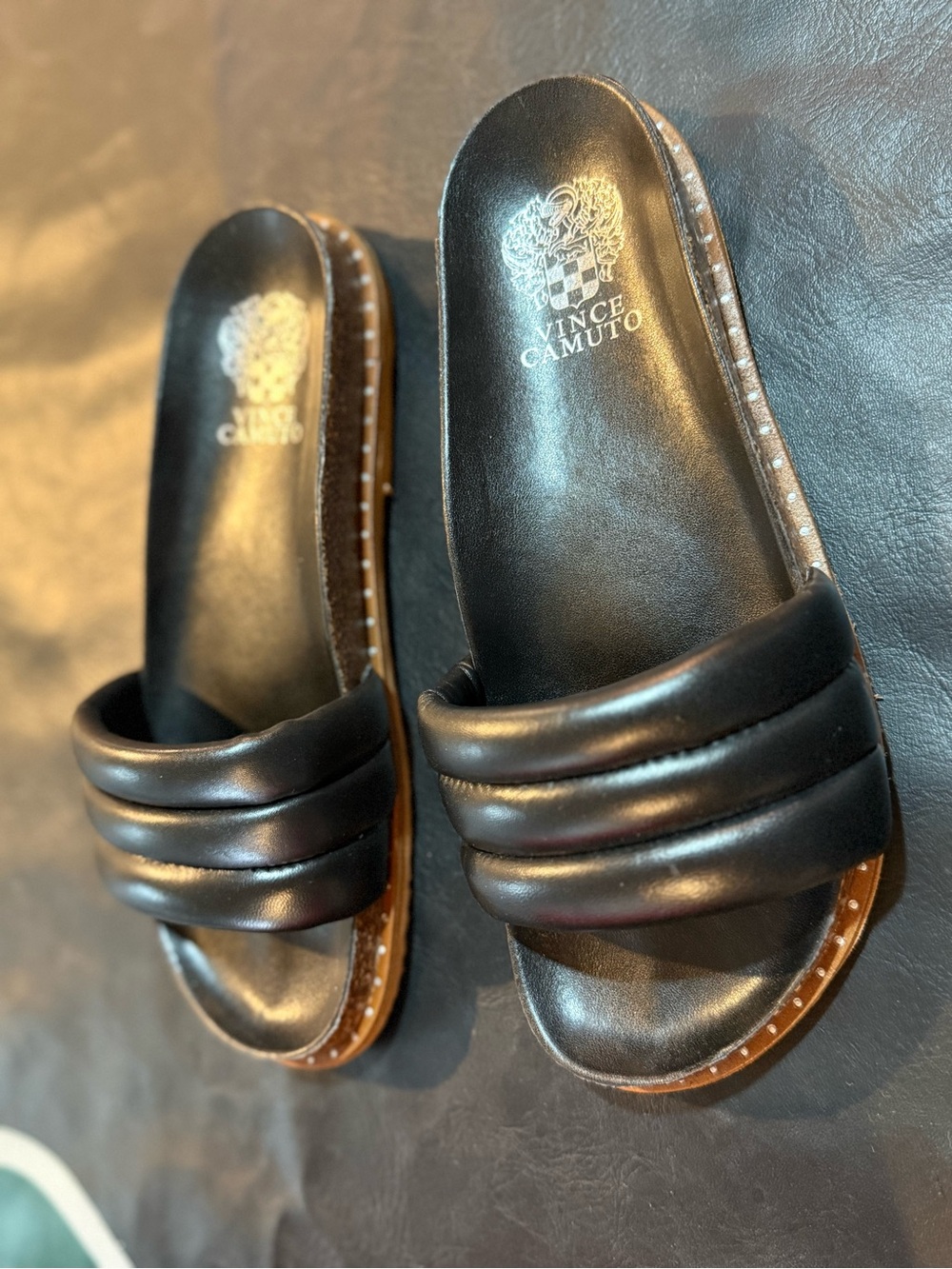 Vince Camuto Black Padded Slide Sandals with Studded Trim
